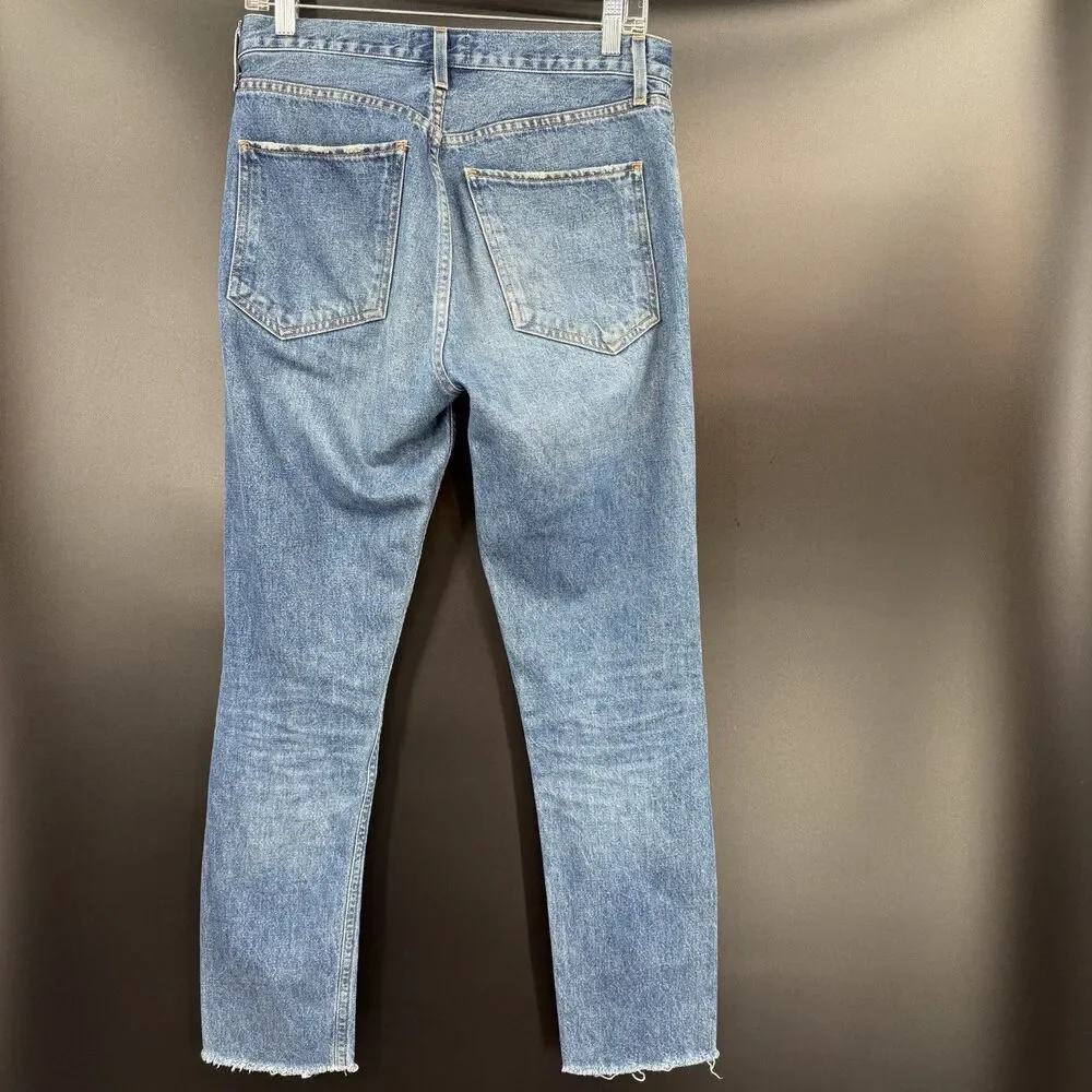 AGOLDE Sz 28 Jamie Jeans High Rise Straight Leg Distressed Medium Wash Denim
